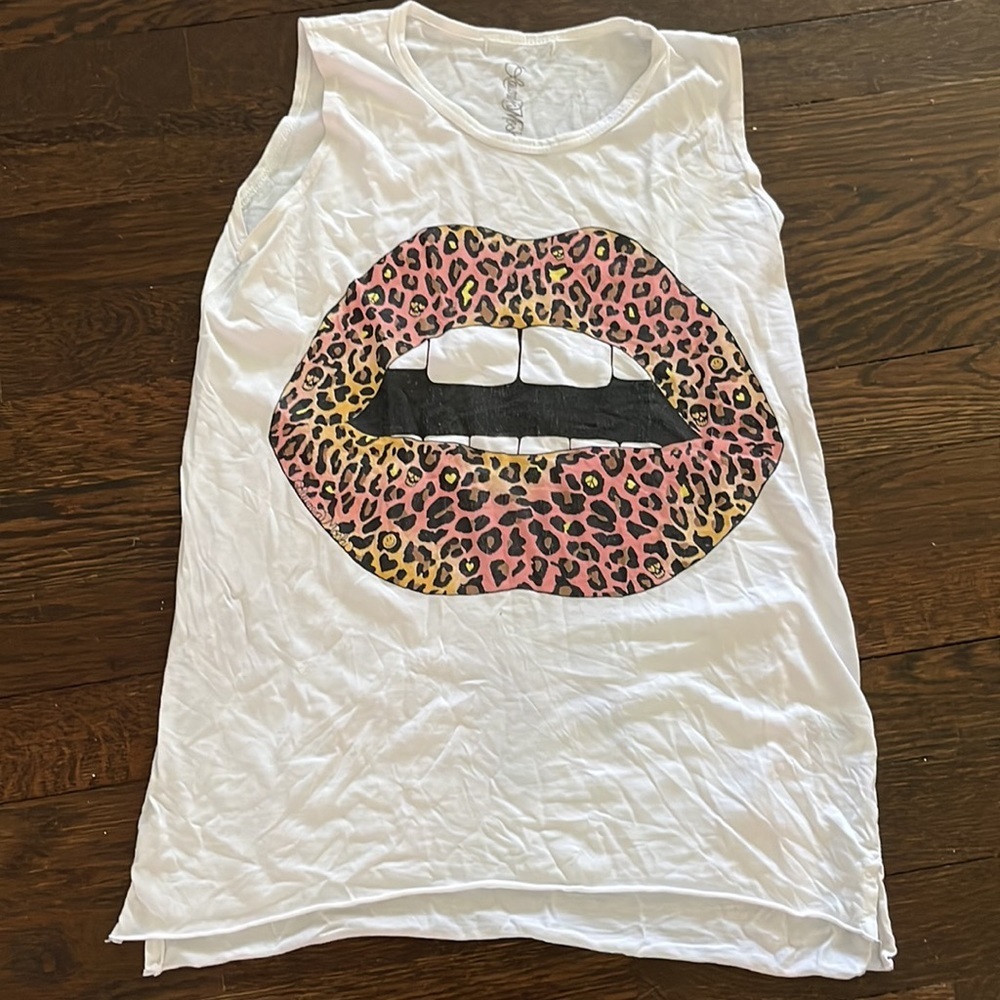 Lauren Moshi girls cheetah lips tank in white
